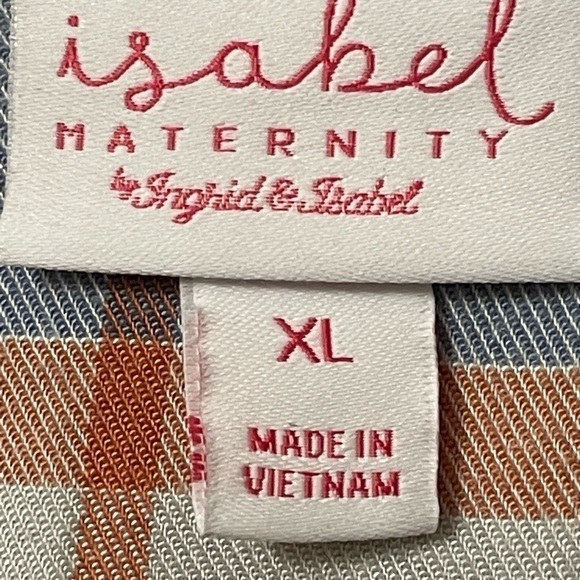 Maternity plaid blue/pink/white 1/4 button placket rayon tunic collar pastel XL - Picture 3 of 4